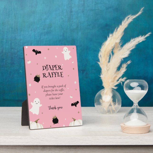 Pastel Pink Halloween Baby Shower Diaper Raffle Plaque (Side)