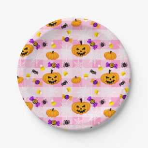 Pastel Pink Halloween Pattern Paper Plate