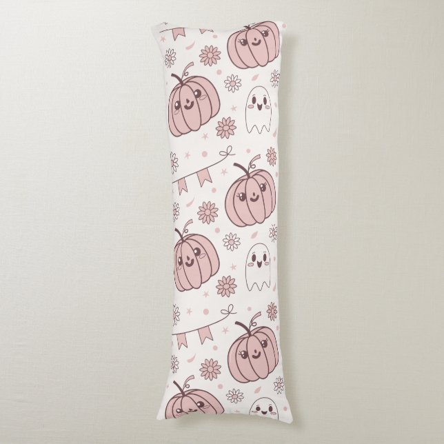 Pastel Pink Halloween Seamless Pattern (2) Body Pillow (Front Vertical)