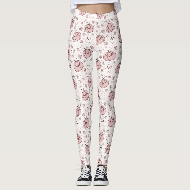 Pastel Pink Halloween Seamless Pattern (2) Leggings (Front)