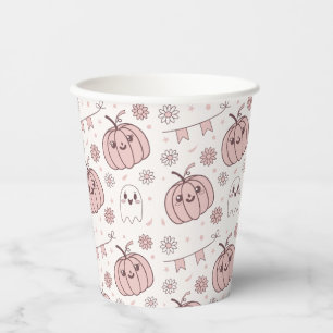 Pastel Pink Halloween Seamless Pattern (2) Paper Cups