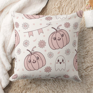 Pastel Pink Halloween Seamless Pattern (2) Throw Pillow