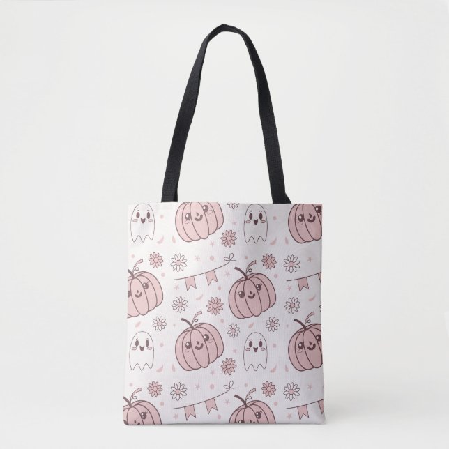 Pastel Pink Halloween Seamless Pattern (2) Tote Bag (Front)