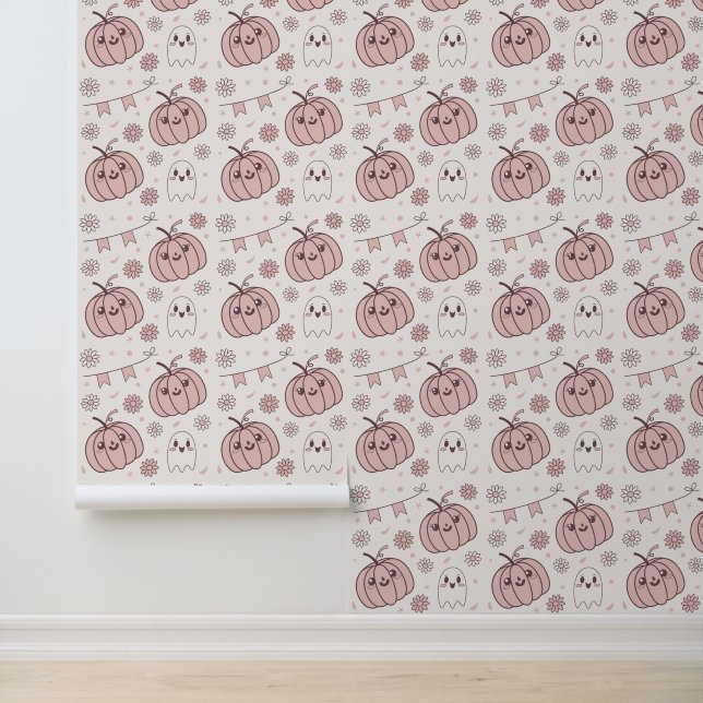 Pastel Pink Halloween Seamless Pattern (2) Wallpaper (Application)