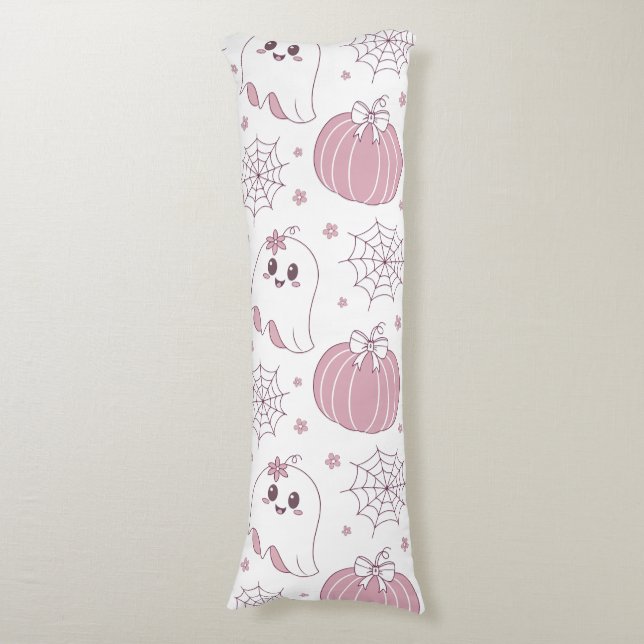 Pastel Pink Halloween Seamless Pattern (3) Body Pillow (Front Vertical)
