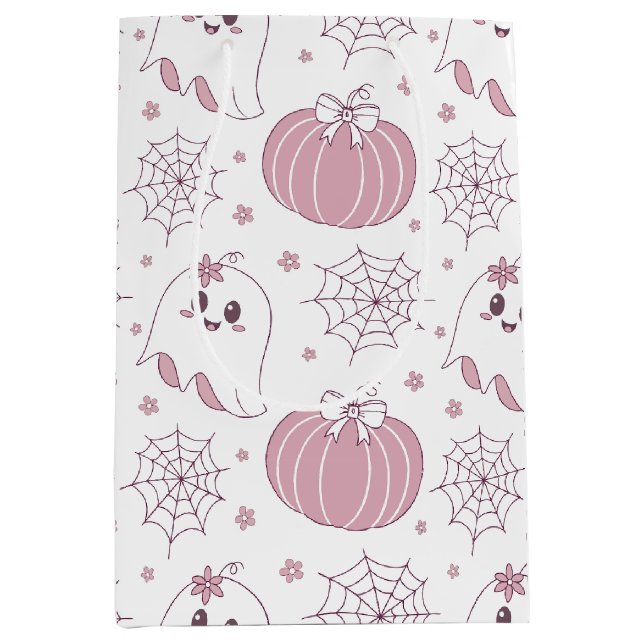Pastel Pink Halloween Seamless Pattern (3) Medium Gift Bag (Front)
