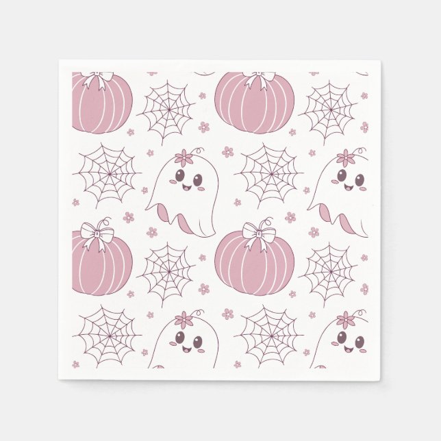 Pastel Pink Halloween Seamless Pattern (3) Napkin (Front)