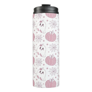 Pastel Pink Halloween Seamless Pattern (3) Thermal Tumbler