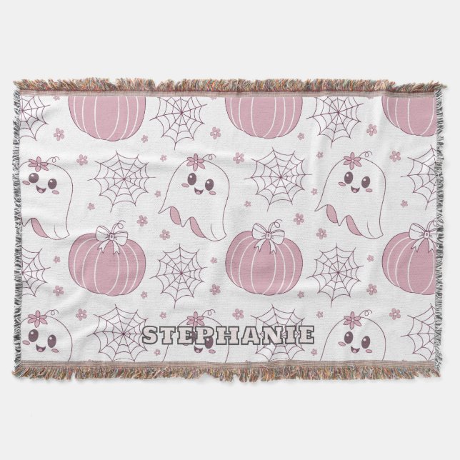 Pastel Pink Halloween Seamless Pattern (3) Throw Blanket (Front)