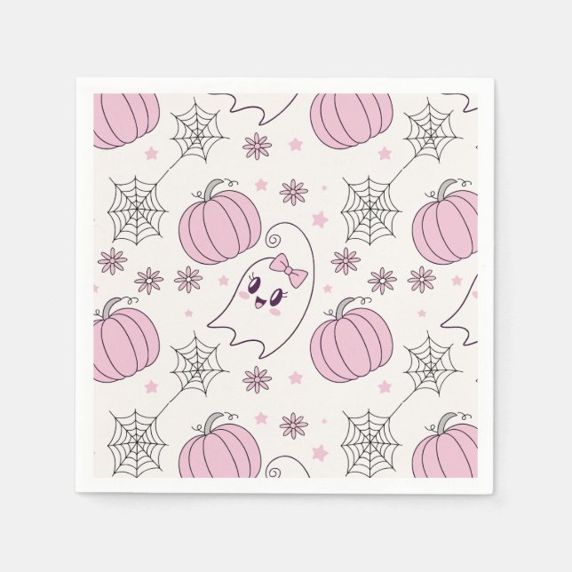 Pastel Pink Halloween Seamless Pattern (4) Napkin (Front)