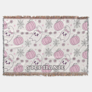 Pastel Pink Halloween Seamless Pattern (4) Throw Blanket