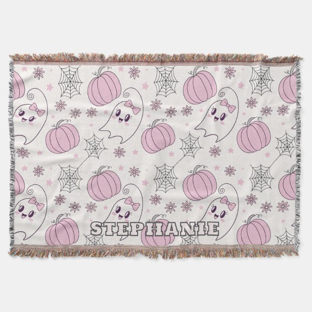 Pastel Pink Halloween Seamless Pattern (4) Throw Blanket (Front)