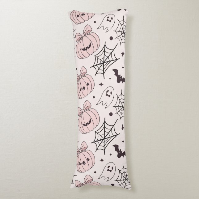 Pastel Pink Halloween Seamless Pattern (5) Body Pillow (Front Vertical)