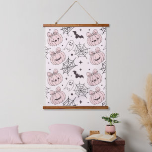 Pastel Pink Halloween Seamless Pattern (5) Hanging Tapestry