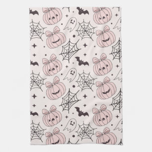 Pastel Pink Halloween Seamless Pattern (5) Kitchen Towel