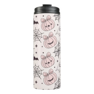 Pastel Pink Halloween Seamless Pattern (5) Thermal Tumbler