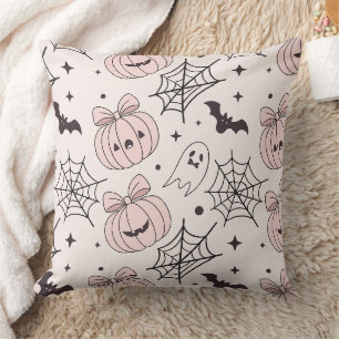 Pastel Pink Halloween Seamless Pattern (5) Throw Pillow