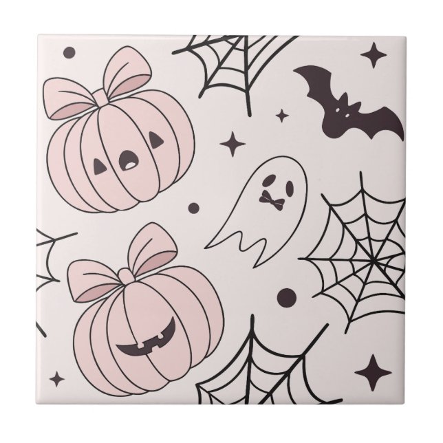 Pastel Pink Halloween Seamless Pattern (5) Tile (Front)