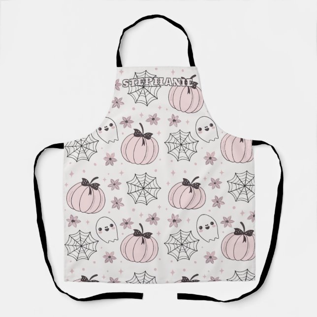 Pastel Pink Halloween Seamless Pattern Apron (Front)