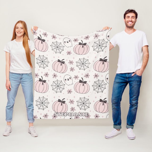 Pastel Pink Halloween Seamless Pattern Fleece Blanket (In Situ)