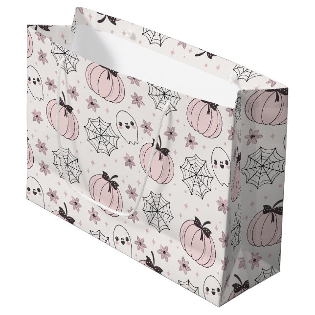 Pastel Pink Halloween Seamless Pattern Large Gift Bag (Front Angled)