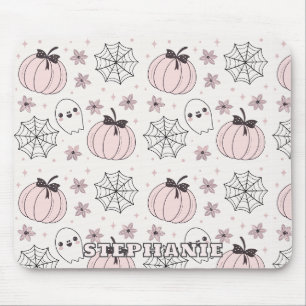 Pastel Pink Halloween Seamless Pattern Mouse Pad