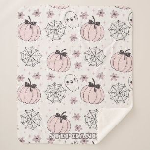 Pastel Pink Halloween Seamless Pattern Sherpa Blanket