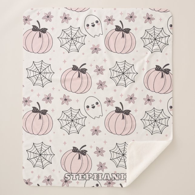 Pastel Pink Halloween Seamless Pattern Sherpa Blanket (Front)