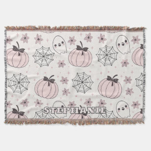 Pastel Pink Halloween Seamless Pattern Throw Blanket