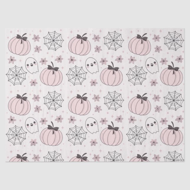 Pastel Pink Halloween Seamless Pattern Tissue Paper (Front)
