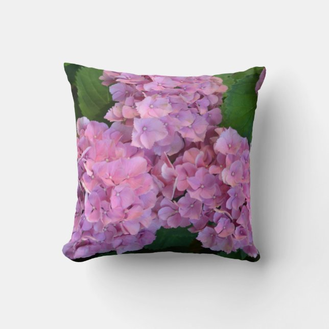 Pastel pink Hortensia hydrangea flowers           Throw Pillow (Front)