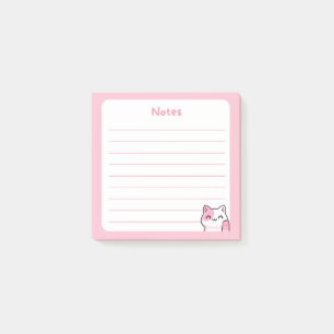 Pastel Pink Kawaii Chibi Kitty Cat Waving Hello Post-it Notes