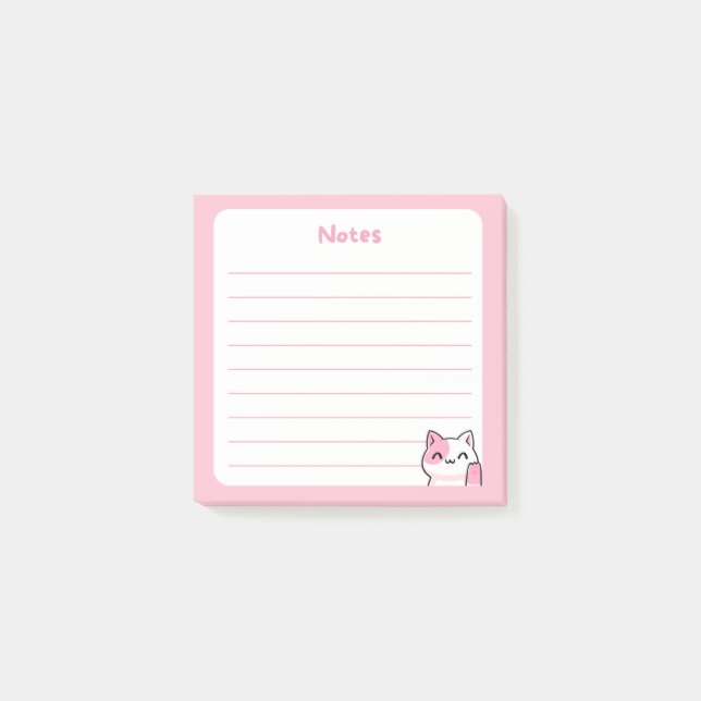 Pastel Pink Kawaii Chibi Kitty Cat Waving Hello  Post-it Notes (Front)