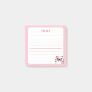 Pastel Pink Kawaii Chibi Laughing kitty Cat Post-it Notes