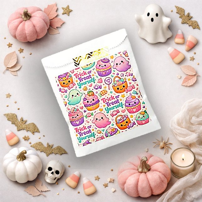 Pastel Pink Kawaii Cute Halloween Cupcake Pattern Favour Bag (Creator Uploaded)