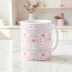 Pastel Pink Kawaii Kitty Cat Mom Pattern Coffee Mug