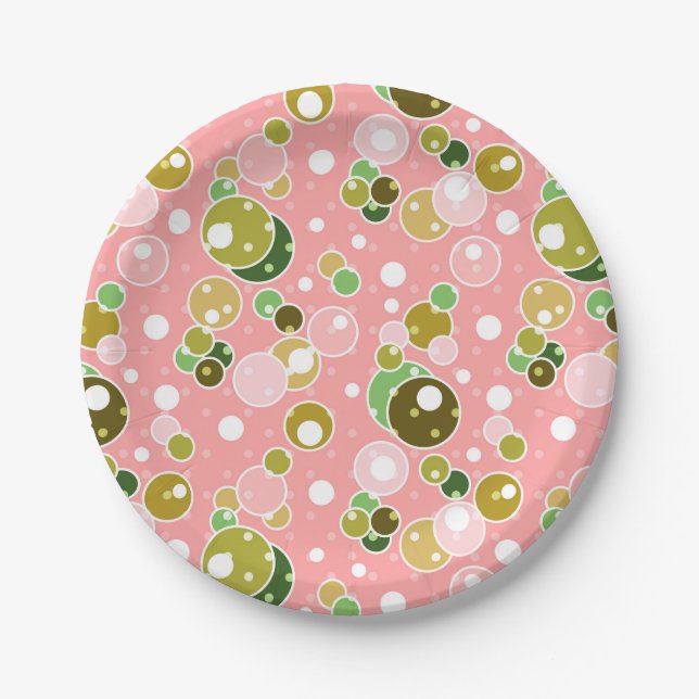 Pastel pink kids fun bubbles circles birthday cute paper plate (Front)