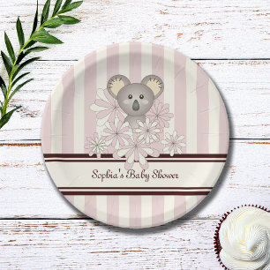 Pastel Pink Koala Kids Birthday   Girl Baby Shower Paper Plate