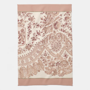 Pastel Pink Lace Roses Kitchen Towel