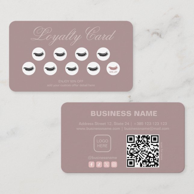 Pastel Pink Lashes Salon QR Code Carte de fidélité (Devant / Derrière)