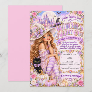 Pastel Pink Lavender Witches' Night Out Halloween Invitation