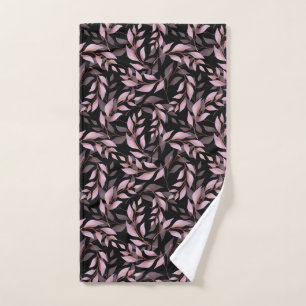Pastel Pink Leaves and Black Pattern Bath Towel Set