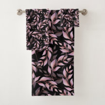 Pastel Pink Leaves and Black Pattern