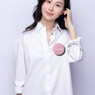 Pastel Pink leaves - It's a Girl 4 Inch Round Button