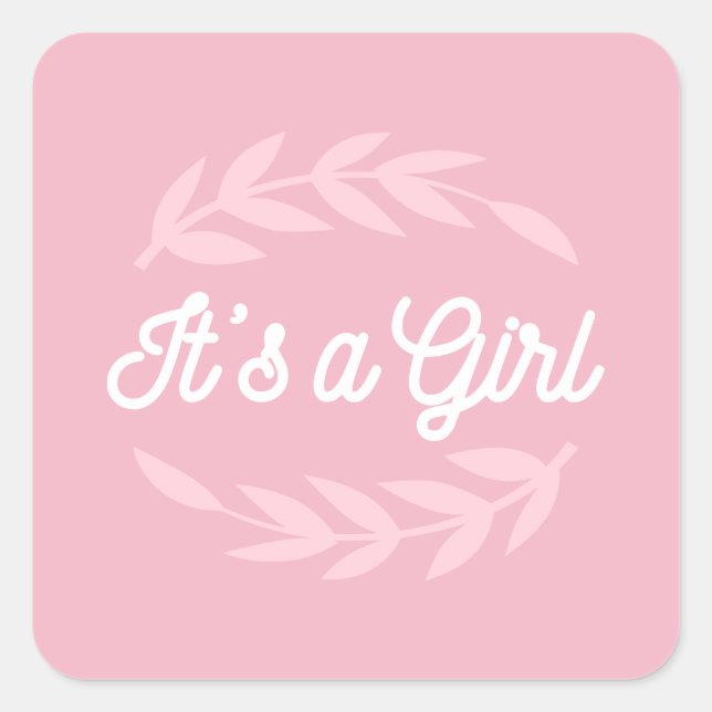 Pastel Pink leaves  - It's a Girl   Square Sticker (Front)