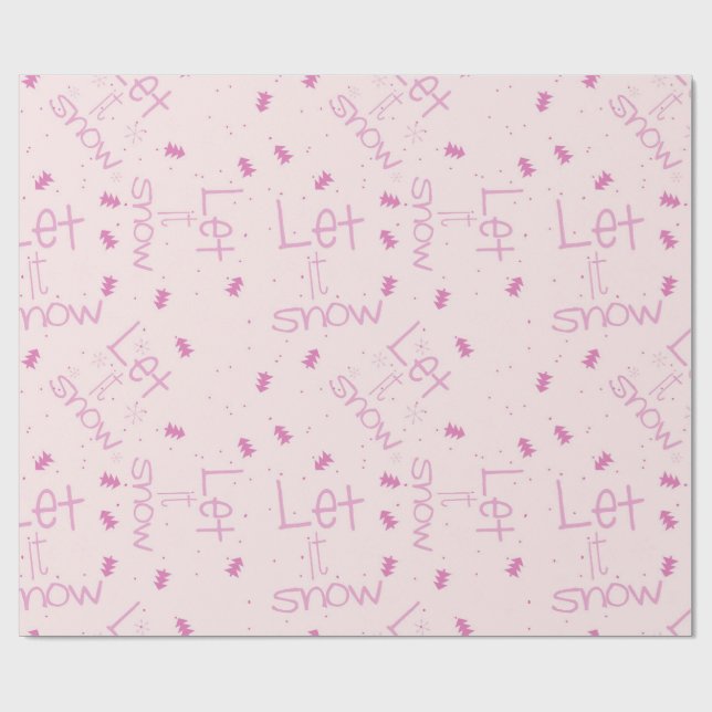 Pastel Pink "Let It Snow" Christmas Wrapping Paper (Flat)