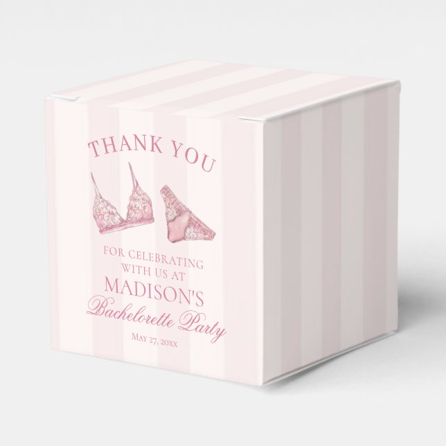 Pastel Pink Lingerie Bachelorette Party Dessert Favor Box (Front Side)