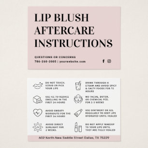 Pastel Pink Lip Blush Lip Tattoo Aftercare Card