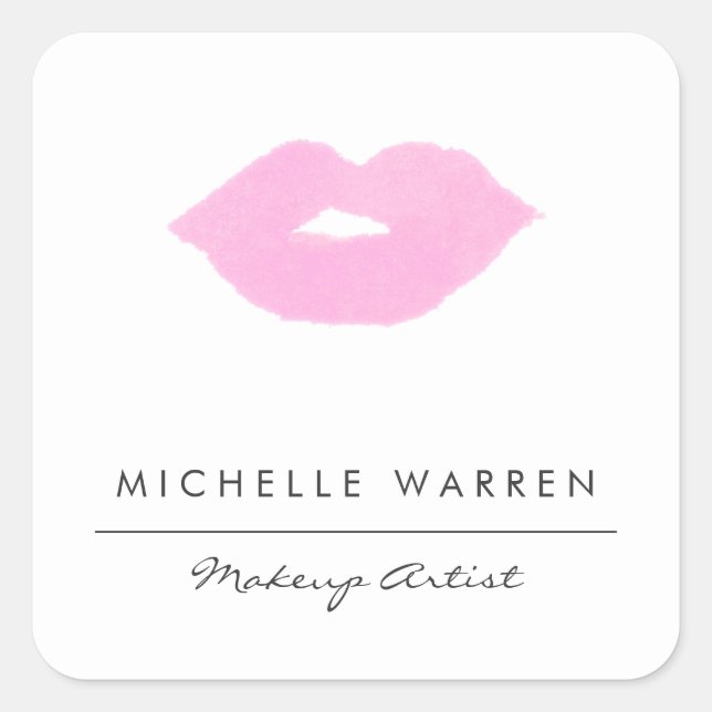 Pastel Pink Lips Watercolor Makeup Artist Square Sticker (Front)