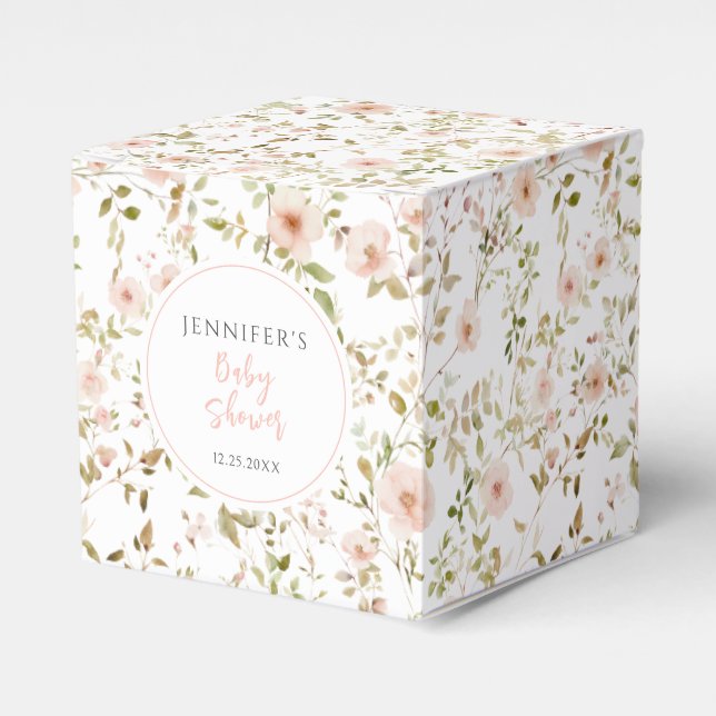 Pastel pink little wildflower baby girl shower favor box (Front Side)